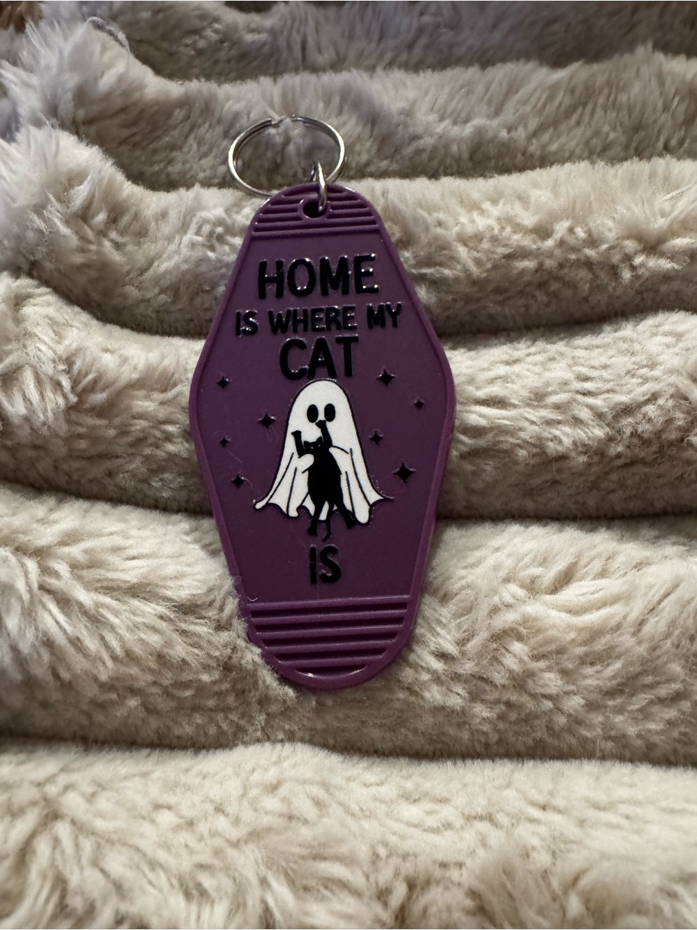Home Is Where My Cat Is Purple Hotel Keychain